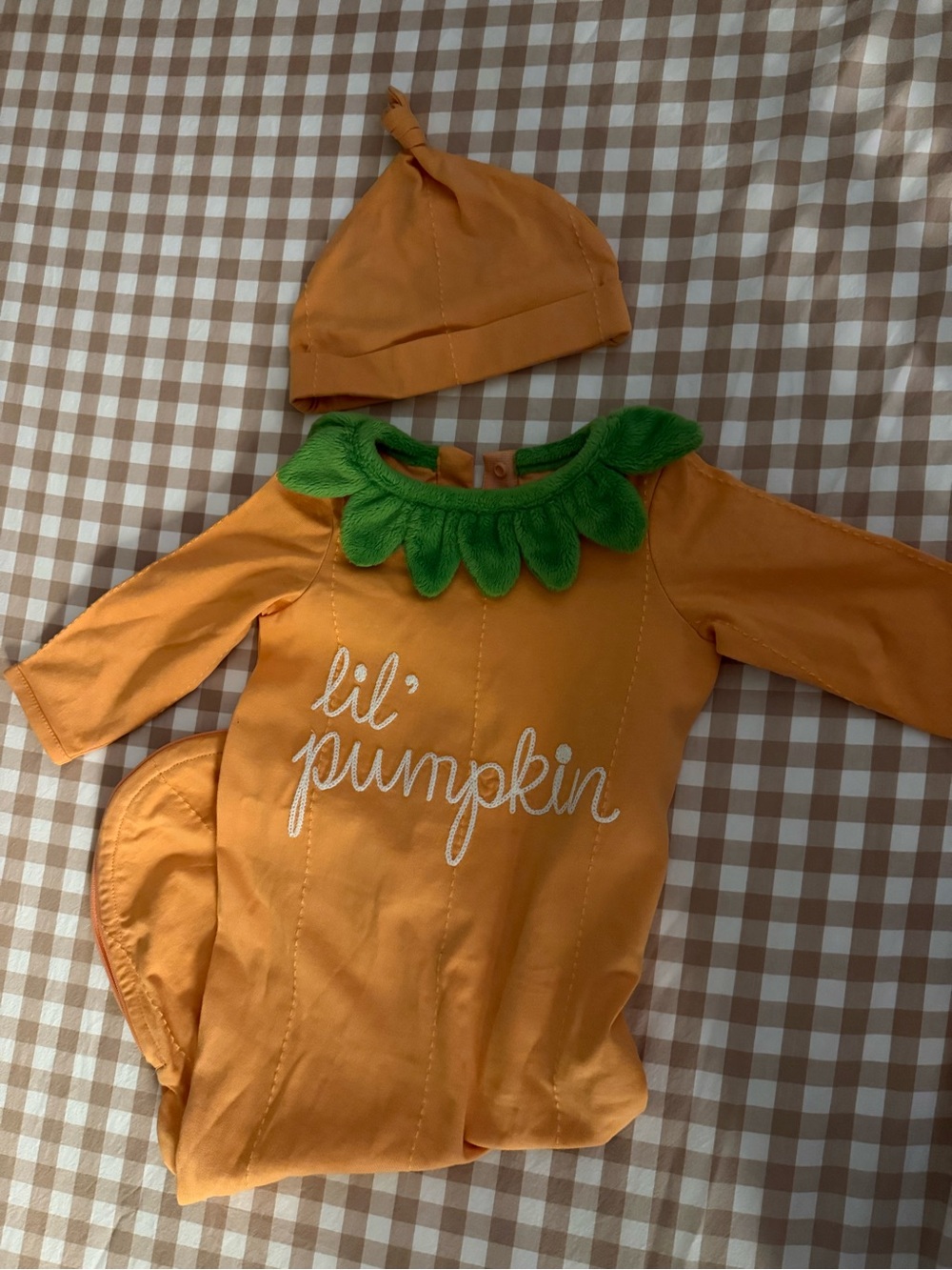 Pottery Barn Orange 'Lil' Pumpkin' Baby Costume with Green Leaf Collar